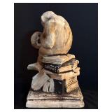 LL - Vintage Thinker Monkey Sculpture Holding Skull on Book Base