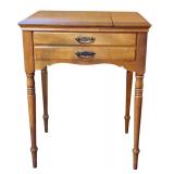 LL - Vintage Domestic Sewing Machine with Wood Table Cabinet