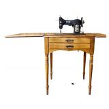LL - Vintage Domestic Sewing Machine with Wood Table Cabinet