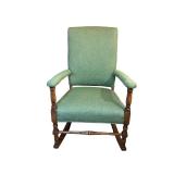 LL - Vintage Rocking Chair with Green Upholstery and Wooden Base