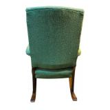 LL - Vintage Rocking Chair with Green Upholstery and Wooden Base