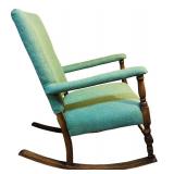 LL - Vintage Rocking Chair with Green Upholstery and Wooden Base