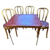LL - Vintage Metal Folding Table with 4 Wooden Patterned Chairs Set