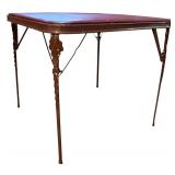 LL - Vintage Metal Folding Table with 4 Wooden Patterned Chairs Set