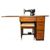 LL - Vintage Singer Sewing Machine with Table and Stool