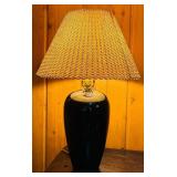 LL - Black Ceramic Table Lamp with Pleated Brown Shade, 28 Inch