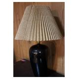 LL - Black Ceramic Table Lamp with Pleated Brown Shade, 28 Inch