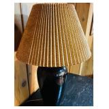 LL - Black Ceramic Table Lamp with Pleated Brown Shade, 28 Inch