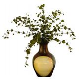 LL - Vintage 13-Inch Ceramic Vase with Brown, Cream, and Gray Design with Faux Greens