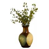 LL - Vintage 13-Inch Ceramic Vase with Brown, Cream, and Gray Design with Faux Greens
