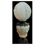 LL - Vintage 24-Inch White Milk Glass Hurricane Lamp with Cherub Motif