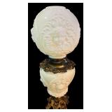 LL - Vintage 24-Inch White Milk Glass Hurricane Lamp with Cherub Motif