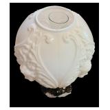 LL - Vintage 24-Inch White Milk Glass Hurricane Lamp with Cherub Motif