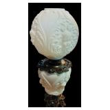 LL - Vintage 24-Inch White Milk Glass Hurricane Lamp with Cherub Motif