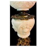 LL - Vintage 24-Inch White Milk Glass Hurricane Lamp with Cherub Motif