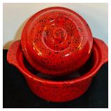 LL - Set of 3 Vintage Cerutil Portugal Stoneware Casserole Dishes Avocado Green and Red