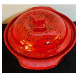 LL - Set of 3 Vintage Cerutil Portugal Stoneware Casserole Dishes Avocado Green and Red