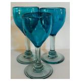 LL - Set of 7 Blue and Green Wine Glasses