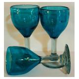LL - Set of 7 Blue and Green Wine Glasses