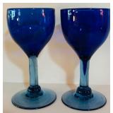 LL - Set of 7 Blue and Green Wine Glasses