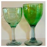 LL - Set of 7 Blue and Green Wine Glasses