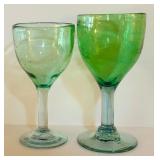LL - Set of 7 Blue and Green Wine Glasses