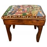 LL - Vintage Needlepoint Footstool with Medieval Fairytale Scene