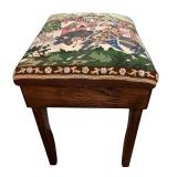 LL - Vintage Needlepoint Footstool with Medieval Fairytale Scene
