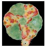 LL - Majolica Fish Motif Serving Platter with Fish Shaped Lid and 4 Pastel Glasses