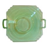 LL - Vintage Fostoria Mayfair Green Uranium Vaseline Handle Serving Plate, Anchor Hocking Green Burple Glass Bowl & More