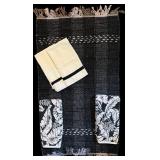 LL - Pottery Barn Towel Set, Black and White Rug, and Satin Napkins Bundle