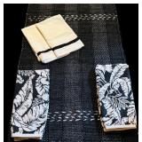LL - Pottery Barn Towel Set, Black and White Rug, and Satin Napkins Bundle