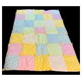 LL - Vintage Pastel Patchwork Baby Quilt with Teddy Bear Back 51x31 Inches