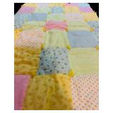 LL - Vintage Pastel Patchwork Baby Quilt with Teddy Bear Back 51x31 Inches