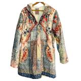 LL - Johnny Was Vintage Patterned Hooded Coat, Size Large