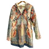 LL - Johnny Was Vintage Patterned Hooded Coat, Size Large