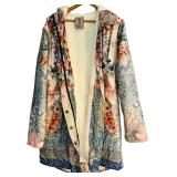 LL - Johnny Was Vintage Patterned Hooded Coat, Size Large