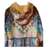 LL - Johnny Was Vintage Patterned Hooded Coat, Size Large