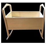 LL - Vintage Wooden Rocking Baby Cradle with Decorative Ends