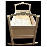 LL - Vintage Wooden Rocking Baby Cradle with Decorative Ends