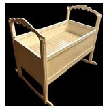 LL - Vintage Wooden Rocking Baby Cradle with Decorative Ends