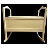 LL - Vintage Wooden Rocking Baby Cradle with Decorative Ends