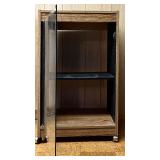 LL - Vintage Oak-Look Audio Cabinet with Glass Door and Casters
