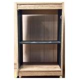 LL - Vintage Oak-Look Audio Cabinet with Glass Door and Casters