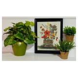 LL - Framed Floral Still Life Artwork with Faux Potted Plants Decor Set