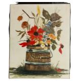 LL - Framed Floral Still Life Artwork with Faux Potted Plants Decor Set