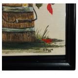 LL - Framed Floral Still Life Artwork with Faux Potted Plants Decor Set