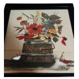 LL - Framed Floral Still Life Artwork with Faux Potted Plants Decor Set