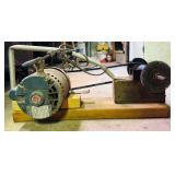 LL - GE Bench Grinder with Dual Wire Wheels on Wood Stand