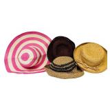 LL - Set of 4 Woven Straw and Crochet Wide Brim Sun Hats